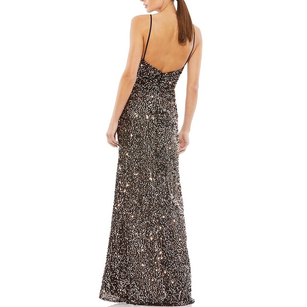 NWT Mac Duggal Sequined Gown Bronze Size 10 Gather Waist Low Back Formal Gown - Picture 8 of 14